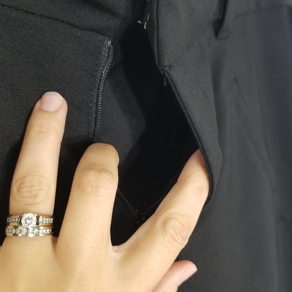 Vero Moda | Black Flocked Tuxedo Stripe Side Dress Pants Straight Ankle Leg M - Picture 4 of 13